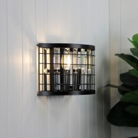 Oriel Lighting-DELAWARE Twin Wall Light Black Frame and Crystal